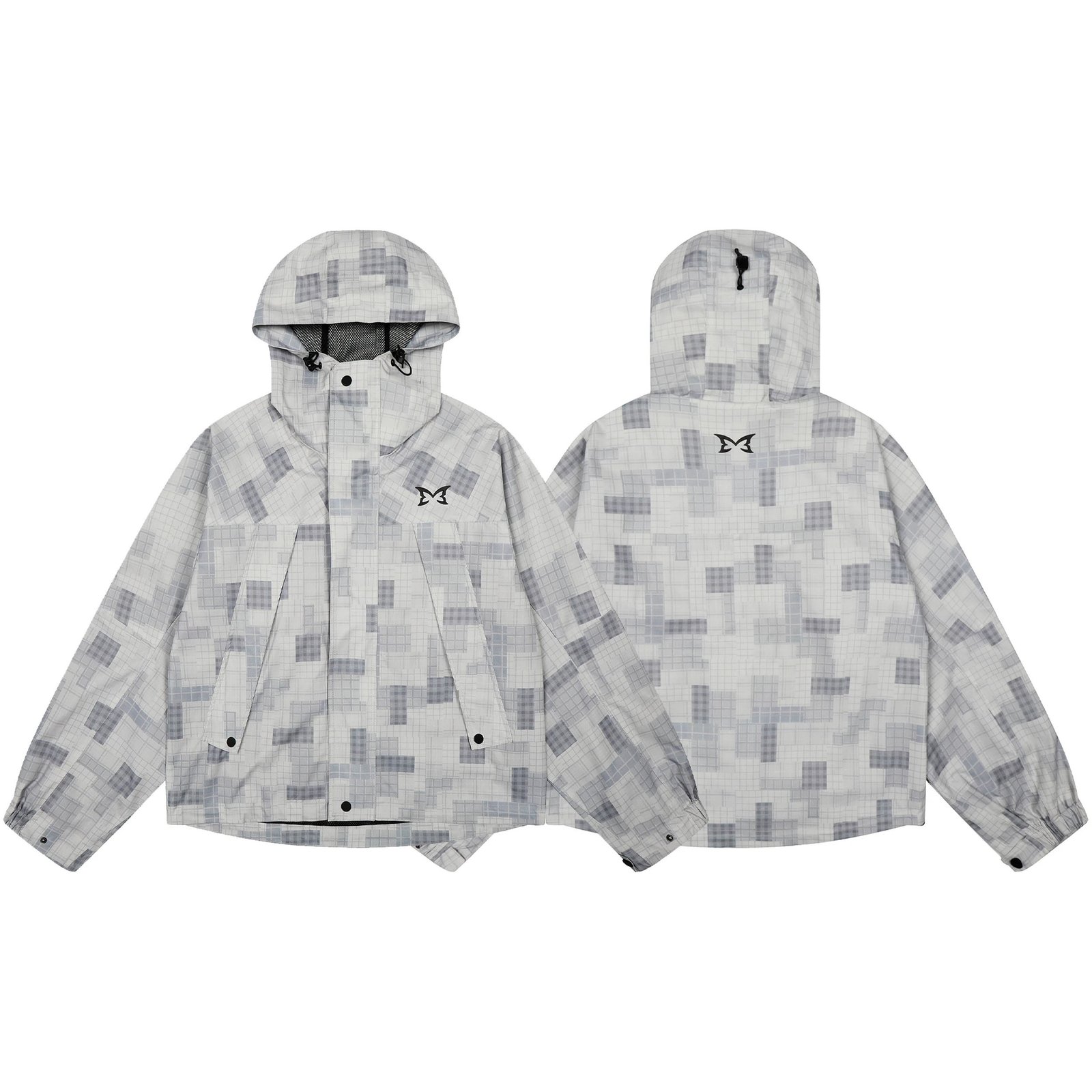 【DX253】春季新款网格拼接夹克嘻哈连帽外套宽松休闲